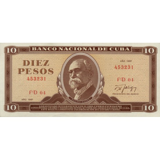 1987 - Cuba P104c 10 Pesos banknote 1987 - Cuba P104c 10 Pesos banknote