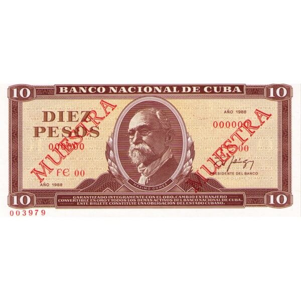 1988 - Cuba P104 10 Pesos banknote (Muestra)
