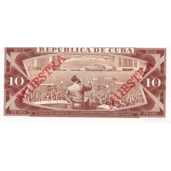 1989 - Cuba P104d 10 Pesos banknote Specimen 1989 - Cuba P104d 10 Pesos banknote Specimen