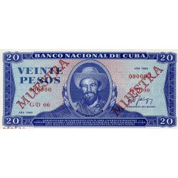 1988 - Cuba Pic 105d billete de 20 Pesos (Muestra)