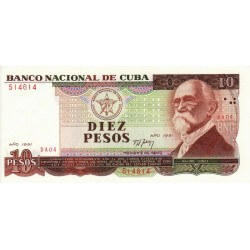 1991 - Cuba P109 billete de 10 Pesos