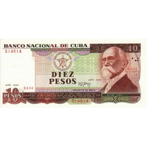 1991 - Cuba P109 billete de 10 Pesos