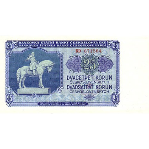 1953 - Checoslovaquia PIC 84a billete de 25 Korun S/C