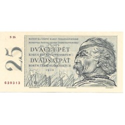 1958 - Checoslovaquia PIC 87a billete de 25 Korun S/C 1958 - Checoslovaquia PIC 87a billete de 25 Korun S/C