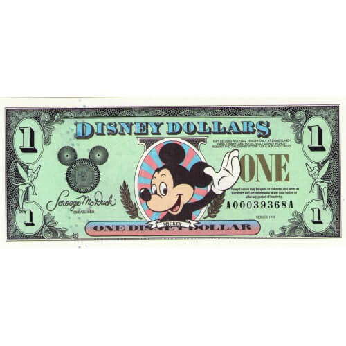 1998 - Estados Unidos Disney billete de 1 Dólar