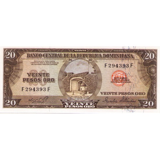 1975 - Dominican Republic P111a 20 Pesos Oro banknote NF 1975 - Dominican Republic P111a 20 Pesos Oro banknote NF