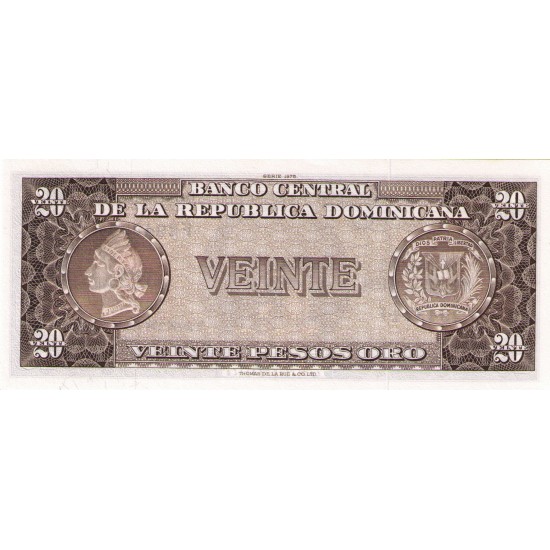 1975 - Dominican Republic P111a 20 Pesos Oro banknote NF 1975 - Dominican Republic P111a 20 Pesos Oro banknote NF