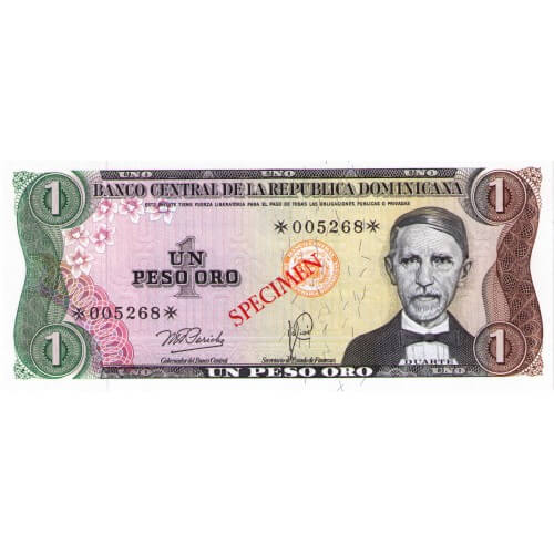 1978 - Dominican Republic P116cs4 1 Peso Oro Specimen banknote