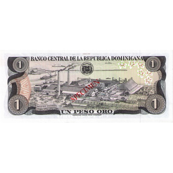 1978 - Dominican Republic P116cs4 1 Peso Oro Specimen banknote 1978 - Dominican Republic P116cs4 1 Peso Oro Specimen banknote