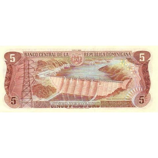 1988 - Dominican Republic P118c 5 Pesos Oro banknote 1988 - Dominican Republic P118c 5 Pesos Oro banknote