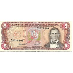 1988 - Dominican Republic P118c 5 Pesos Oro banknote VF