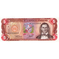 1978 - República Dominicana P118cs4 billete 5 Pesos Oro Specimen