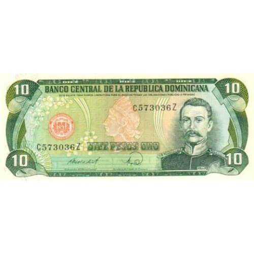 1980 - República Dominicana P119b billete 10 Pesos Oro