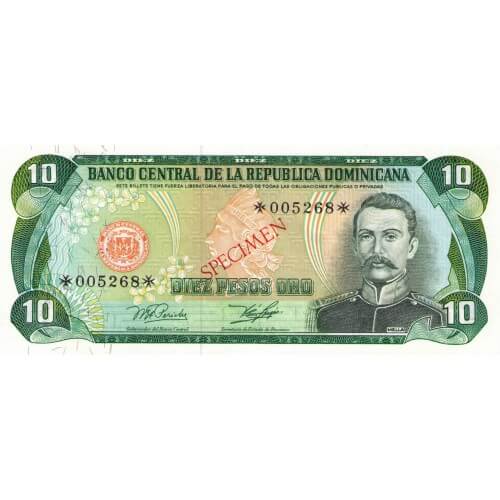 1978 - República Dominicana P119cs4 billete 10 Pesos Oro Specimen