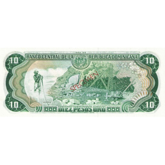 1978 - Dominican Republic P119s1 10 Pesos Oro Specimen banknote 1978 - Dominican Republic P119s1 10 Pesos Oro Specimen banknote