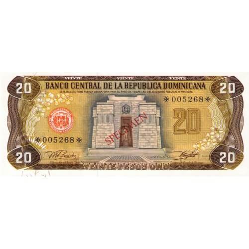 1978 -  Dominican Republic P120cs4 20 Pesos Oro Specimen banknote