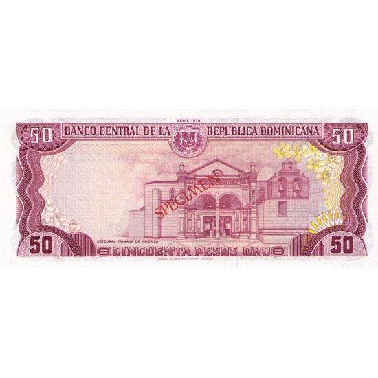 1978 - Dominican Republic P121cs4 50 Pesos Oro Specimen banknote 1978 - Dominican Republic P121cs4 50 Pesos Oro Specimen banknote