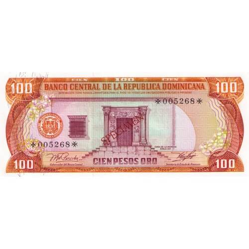 1978 - Dominican Republic P122cs4 100 Pesos Oro Specimen banknote