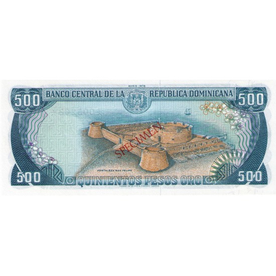 1978 - Dominican Republic P123s1 500 Pesos Oro Specimen banknote 1978 - Dominican Republic P123s1 500 Pesos Oro Specimen banknote