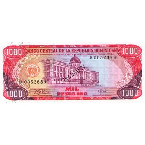 1978 - Dominican Republic P124cs4 1,00 Pesos Oro Specimen banknote