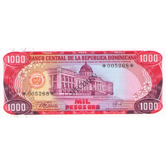 1978 - Dominican Republic P124cs4 1,00 Pesos Oro Specimen banknote 1978 - Dominican Republic P124cs4 1,00 Pesos Oro Specimen banknote