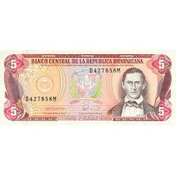 1990 - República Dominicana P131 billete 5 Pesos Oro 1990 - República Dominicana P131 billete 5 Pesos Oro