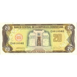 1990 - República Dominicana P133 billete 20 Pesos Oro 1990 - República Dominicana P133 billete 20 Pesos Oro