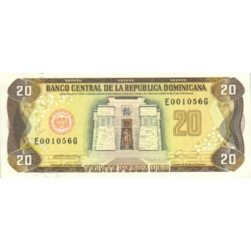 1990 - República Dominicana P133 billete 20 Pesos Oro