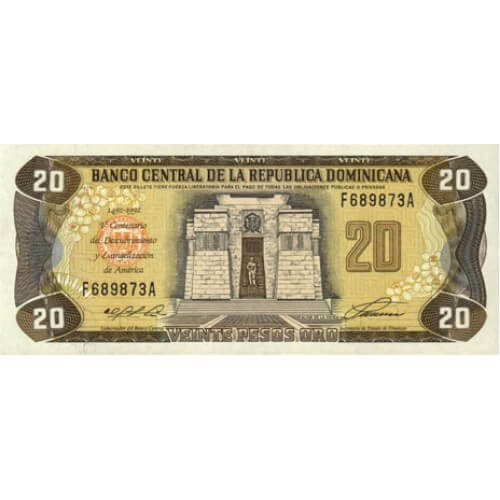 1992 - Dominican Republic P139 20 Pesos Oro banknote