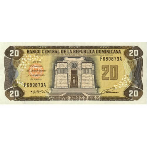 1992 - República Dominicana P139 billete 20 Pesos Oro