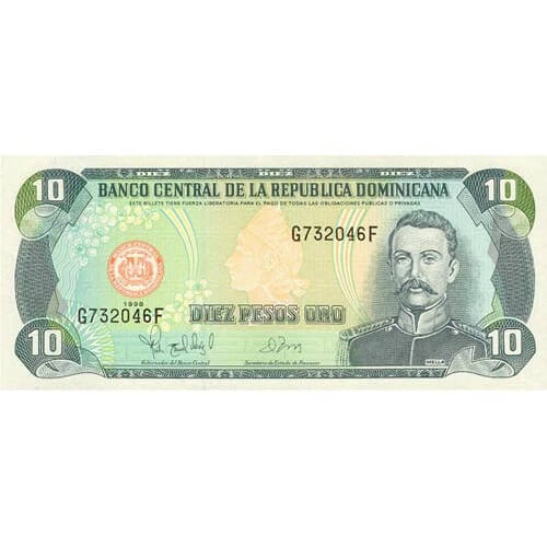 1996 - Dominican Republic P153a 10 Pesos Oro banknote