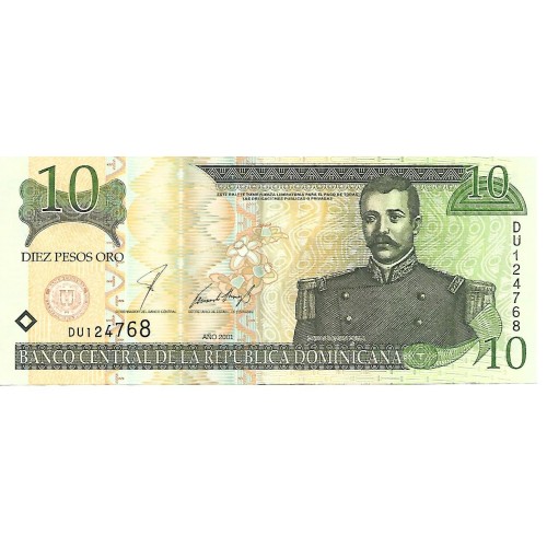 2001 - República Dominicana P165b billete 10 Pesos Oro MBC