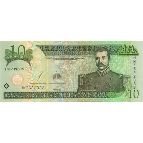 2001 - Dominican Republic P168a 10 Pesos Oro banknote