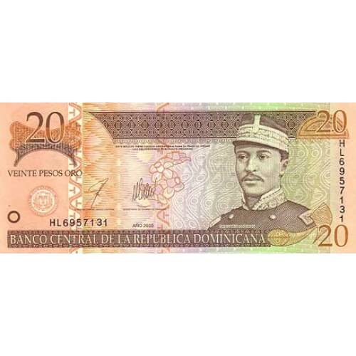 2001 - República Dominicana P169a billete 20 Pesos Oro