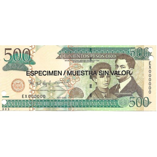 2006 - República Dominicana PIC 179s1 billete 500 Pesos Oro S/C