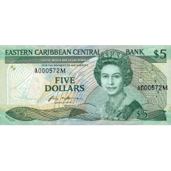 1986/88 - East Caribbean States PIC 18m 5 Dollars banknote UNC