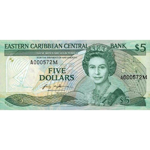 1986/88 - East Caribbean States  Pic18m 5 Dollars banknote