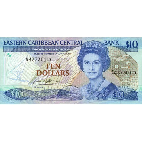 1985/93 - Estados Caribe Del Este PIC 23d1 billete de 10 Dolares S/C