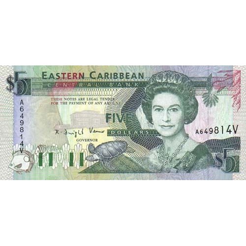 1993 - Estados Caribe Del Este PIC 26a billete de 5 Dolares S/C