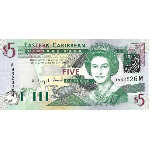 2003 - Estados Caribe Del Este PIC 42m billete de 5 Dólares S/C