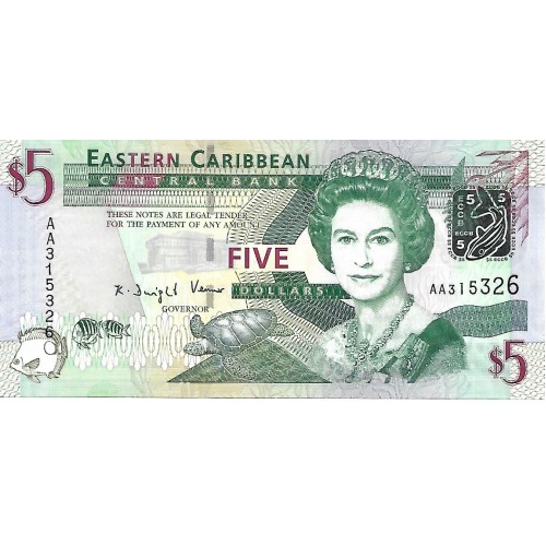 2008 - Estados Caribe Del Este PIC 47a billete de 5 Dólares S/C