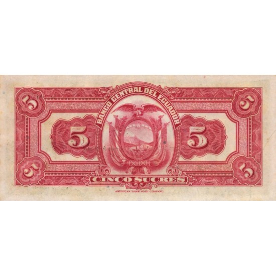 1938 - Ecuador P84b 5 Sucres banknote 1938 - Ecuador P84b 5 Sucres banknote