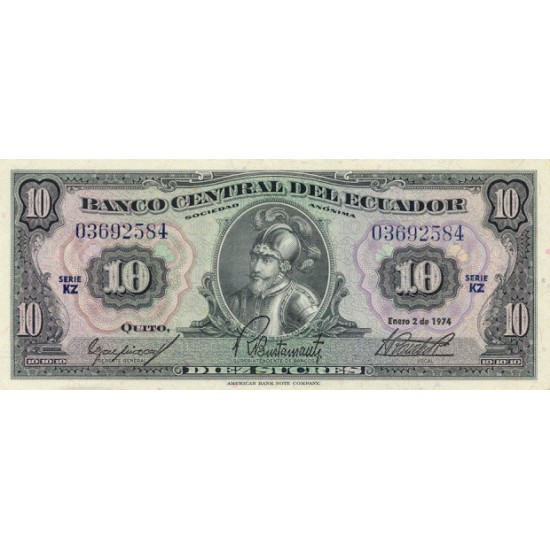 1974 - Ecuador P101Ab 10 Sucres banknote 1974 - Ecuador P101Ab 10 Sucres banknote