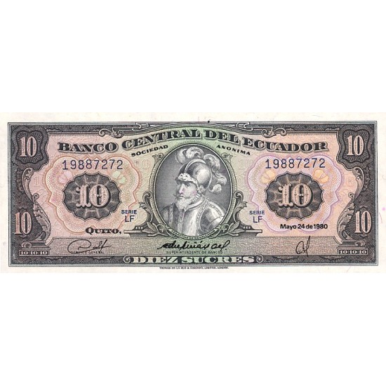 1982 - Ecuador P114b 10 Sucres banknote 1982 - Ecuador P114b 10 Sucres banknote