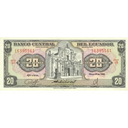 1983 - Ecuador P115b 20 Sucres banknote