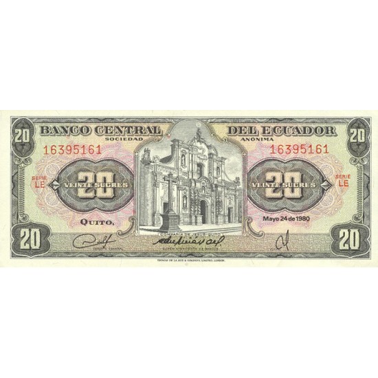 1983 - Ecuador P115b 20 Sucres banknote 1983 - Ecuador P115b 20 Sucres banknote