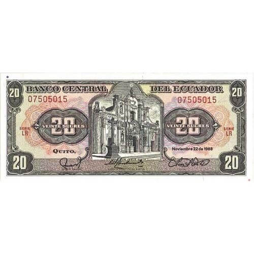 1988 - Ecuador P121A 20 Sucres banknote