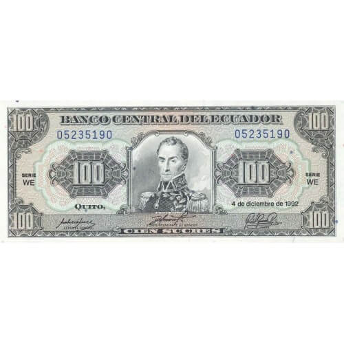 1992 - Ecuador P123Ab billete de 100 Sucres