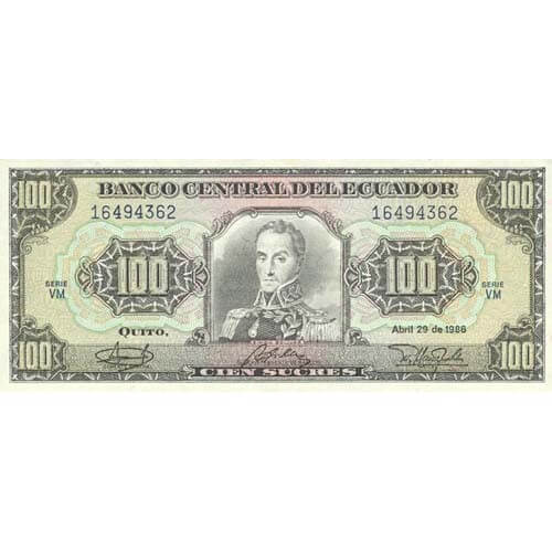 1990 - Ecuador PIC 123 billete de 100 Sucres S/C