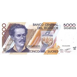 1992 - Ecuador PIC 128a billete de 5.000 Sucres S/C